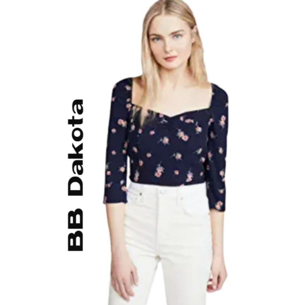 BB Dakota Navy Floral Square-Neck Top